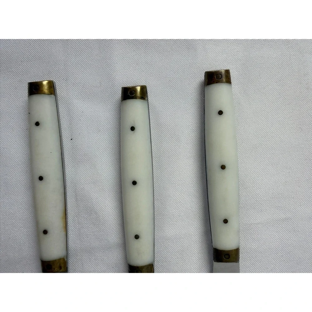 Vintage French Steak Knives Set of 4 Serrated Stainless Steel Cream Handles‎